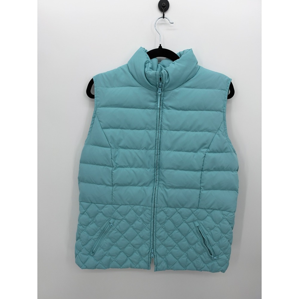 Talbots Womens Large Aqua Blue Down Fill Quilted Puffer Vest Full Zip Winter